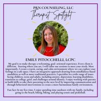 Gallery Photo of Emily Pitocchelli, LCPC. Sees ages 8 and up. BCBS/Carefirst. Trauma, CBT, learning disabilities, parent work. 