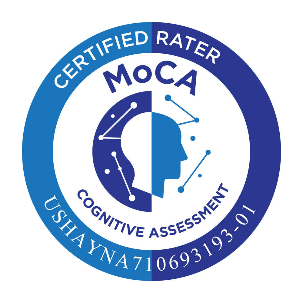I am MoCA certified. MoCA is a screening assessment for mild cognitive impairment associated with dementia and aging. 
