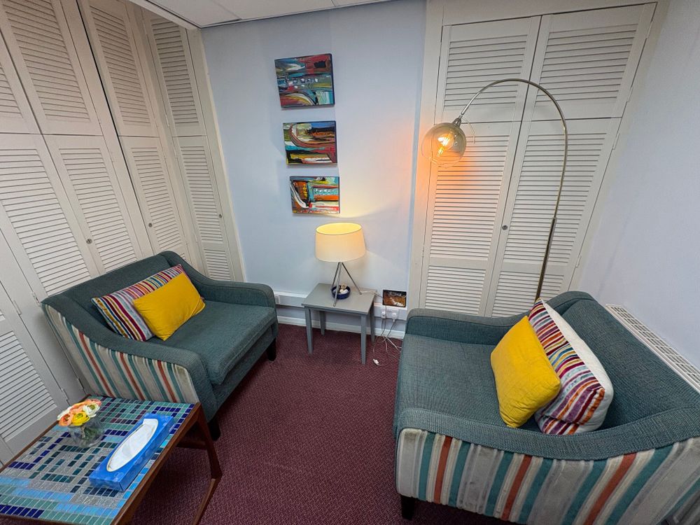 Clients love this cosy space in my Eastbourne therapy room