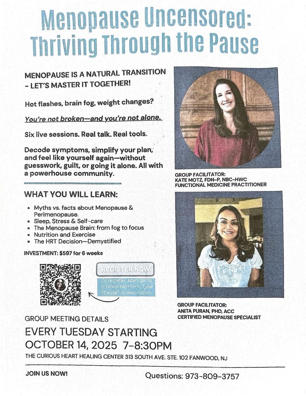 Join Anita Puran for group sessions on thriving through menopause