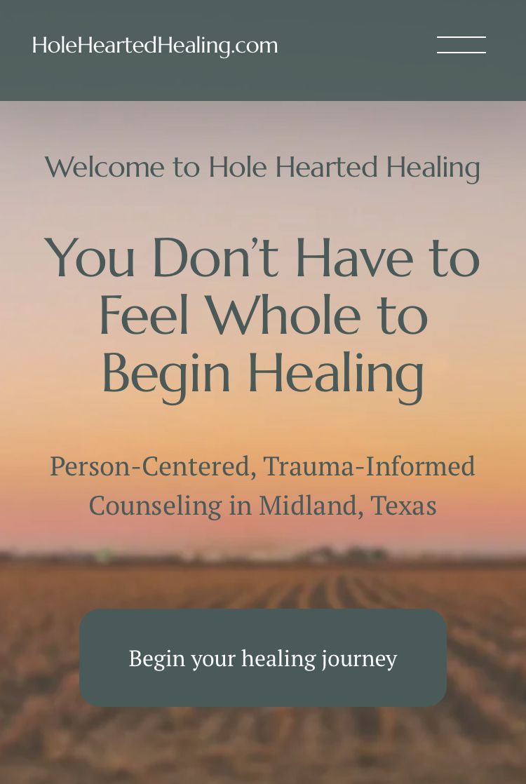 Hole Hearted Healing provides trauma-informed, person-centered counseling and offers in-person therapy sessions in Midland and online across Texas. 