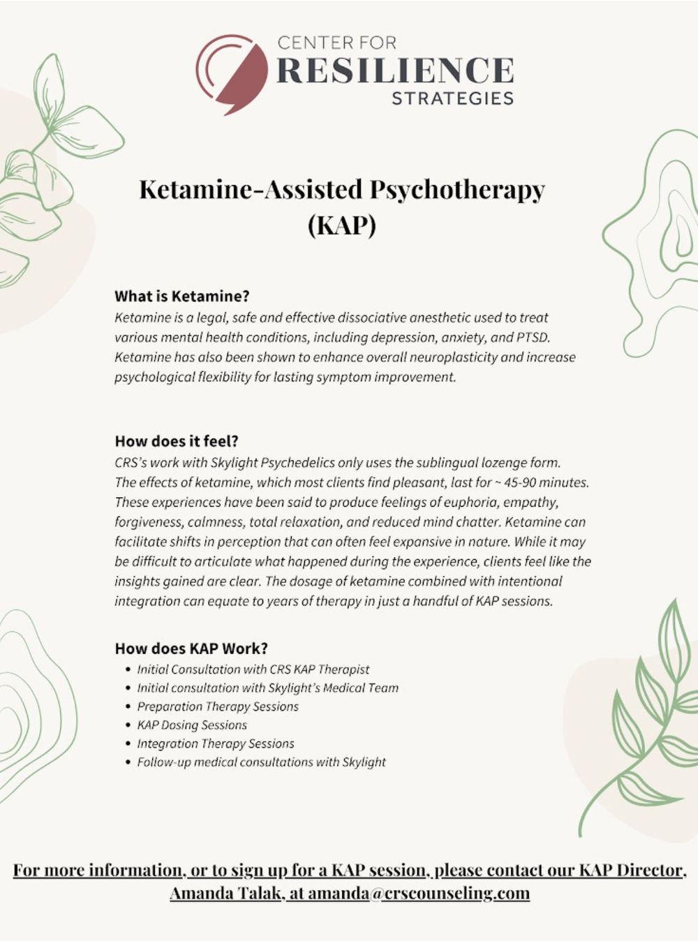 Information about Ketamine-Assisted Psychotherapy