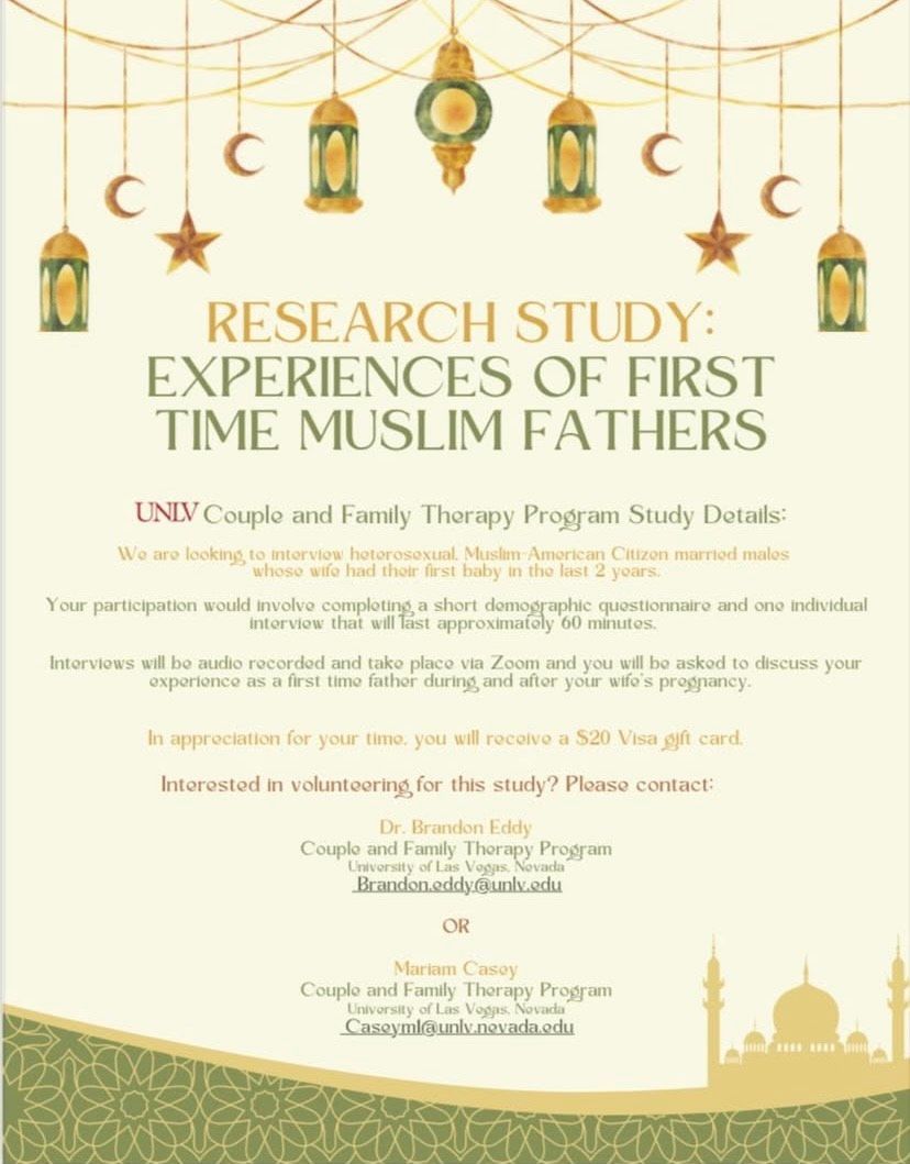 Research Study: Experiences of First-Time Muslim Fathers. If you are interested in participating in the study, feel free to contact us!