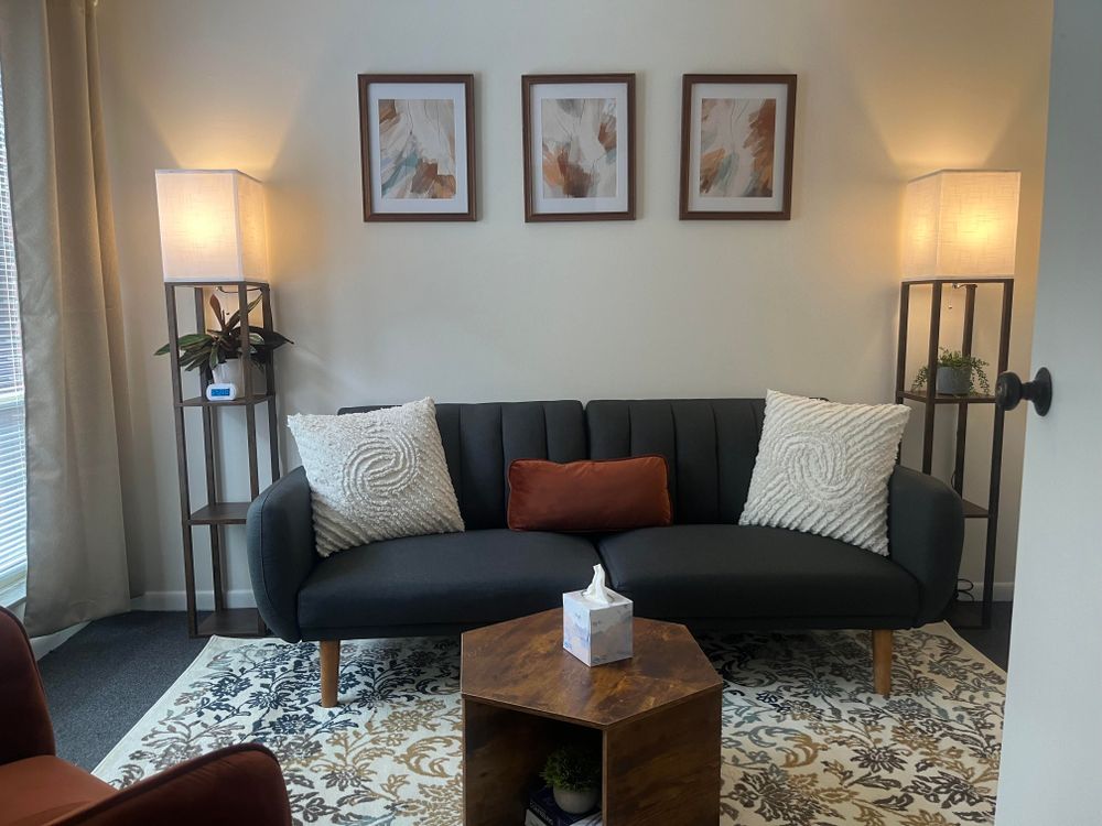 Step into my therapy office, where comfort meets support.