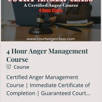 Gallery Photo of 4 Hr Anger Class $24.99 
Guaranteed Acceptance or Full Refund
Online Classes
PC - Smart Phone - Tablet
Immediate Certificates
www.courtangerclass.com