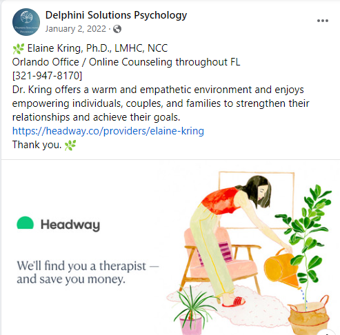  Find Dr. Kring on Headway and Growth Therapy for self scheduling. Most insurances accpeted.  Thank you.