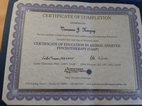 Gallery Photo of Certificate for Animal-Assisted Practitioner (able to incorporate animals into therapy interventions/sessions)