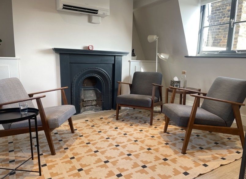Therapy room for individuals and couples.