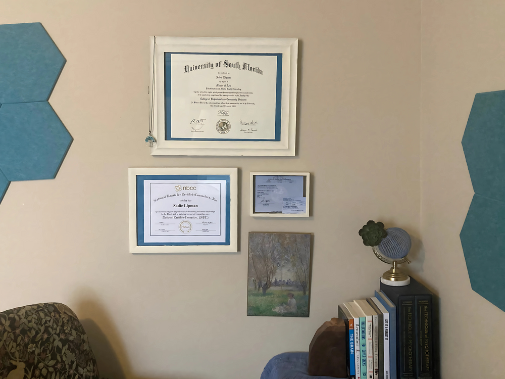 Sadie is a Masters level clinician with a specialization in marriage and family therapy who adheres to to national certified counselors standards!
